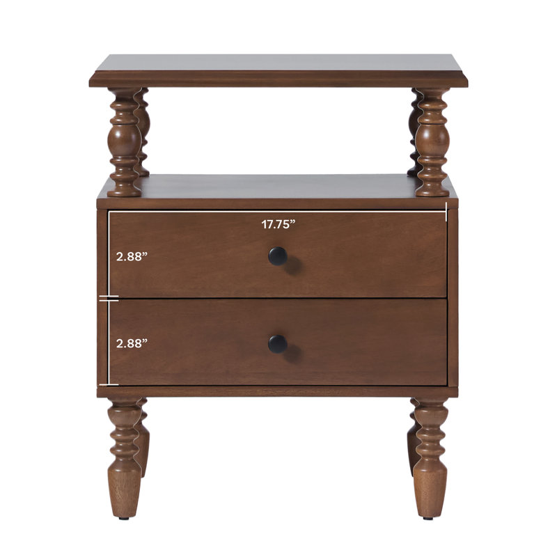 Table de chevet 2 tiroirs Vivienne, Marron foncé