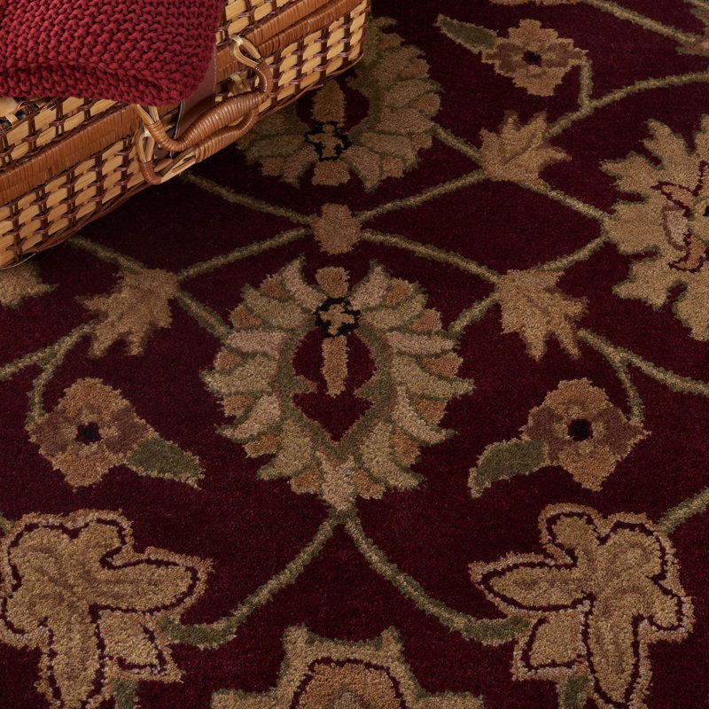 Tapis bourgogne / doré en laine touffeté à la main Bromley, Ovale 4 pi 6 po x 6 pi 6 po