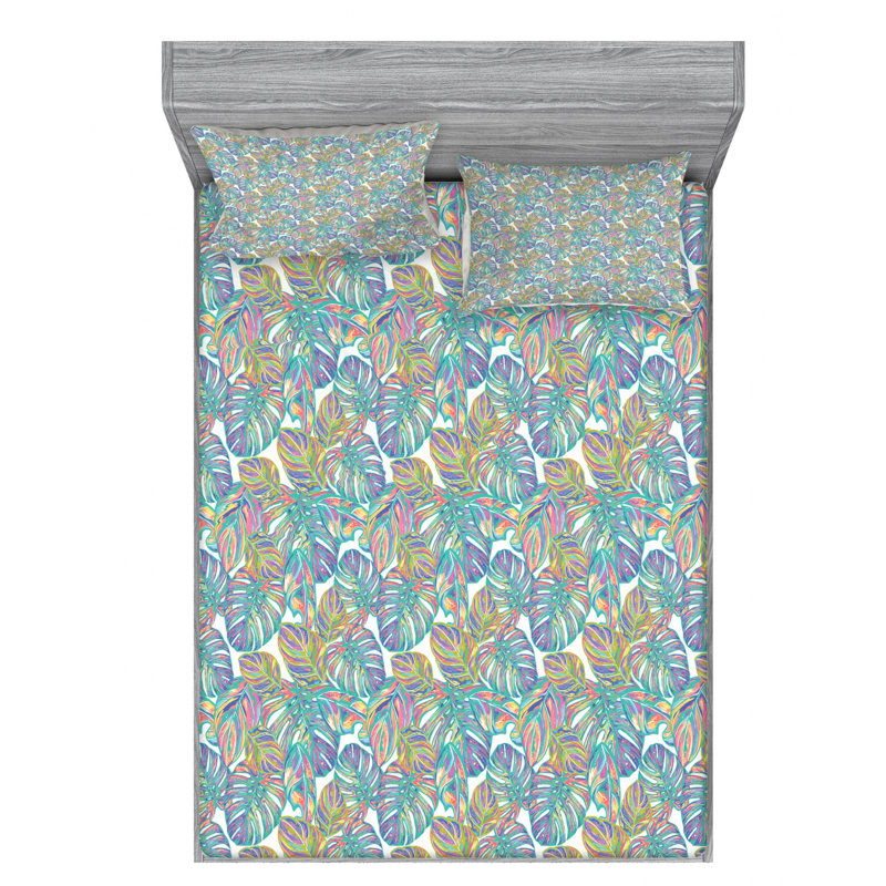 Microfiber Floral Sheet Set, Queen Sheet Set + Fitted Sheet + 2 Pillowcases