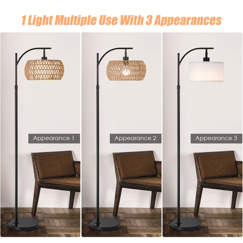 Abdool 68.5'' Arched/Arc Remote Control Rattan Floor Lamp