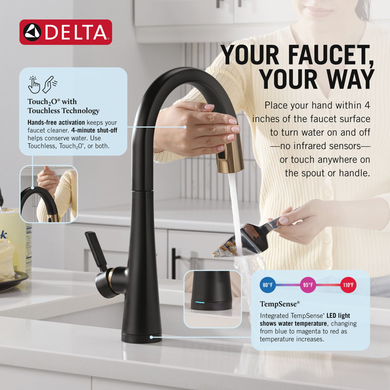 Touch2O Technology Kitchen Faucet with Touchless Technology, Matte Black / Champagne Bronze