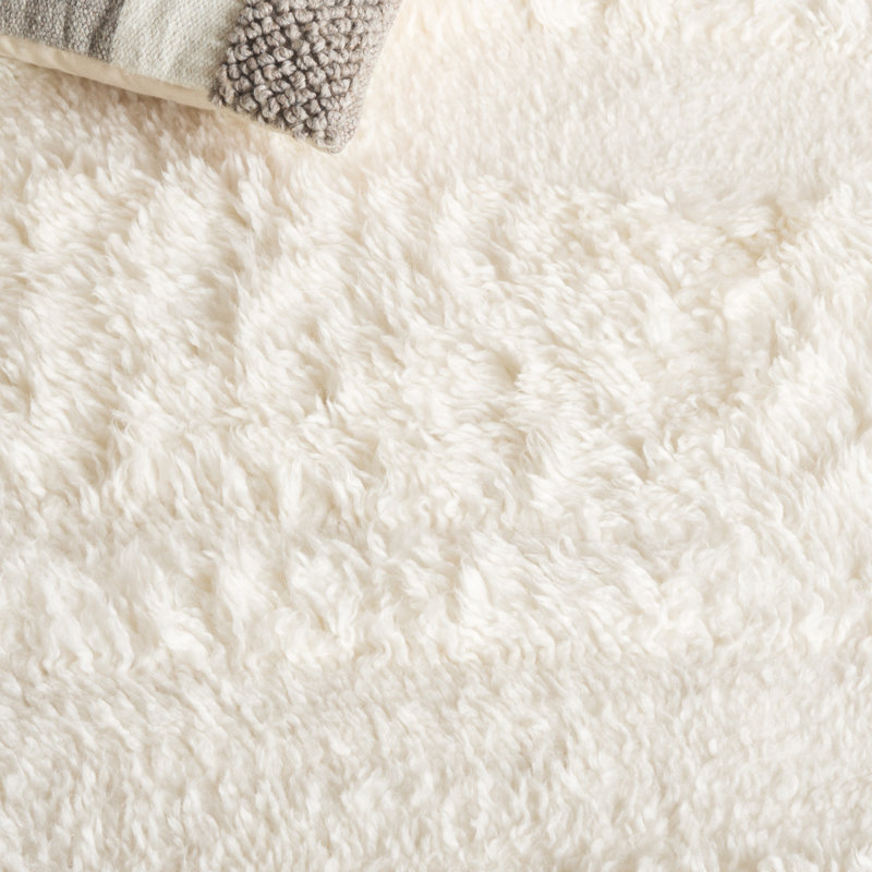 Ivory Hand-Tufted Wool Shag Area Rug with Fringe, 8' x 10'