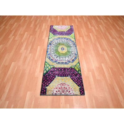 2'6" x 6'5" New Hand Knotted Yellow Wool & Sari Silk Runner Oriental Rug - MOA10275701