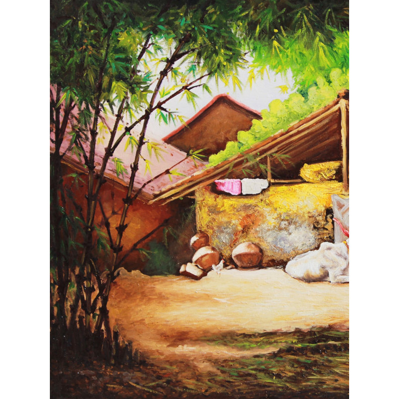 Taureau se reposant près d'une remise | Huile sur toile | Pour la décoration murale