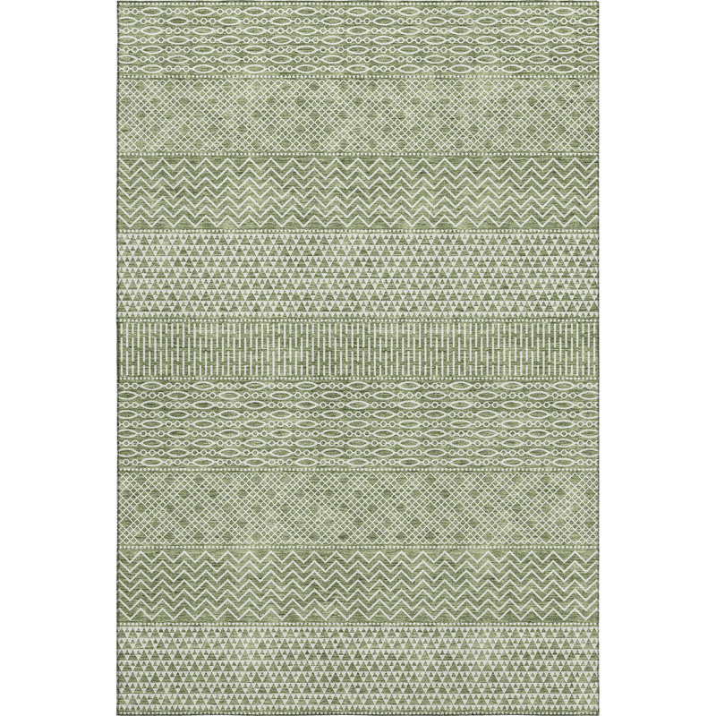 Premium Machine Washable Prisco Green Rug, Rectangle 5' x 7'6"