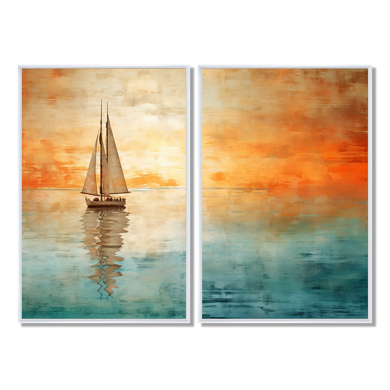 Bateau abstrait bord de mer II - décoration murale moderne, Impression encadrée flottante, 36" H x 48" W, White