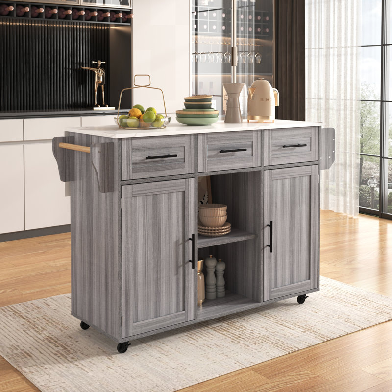 120 cm W Kitchen Island with Top, Grey