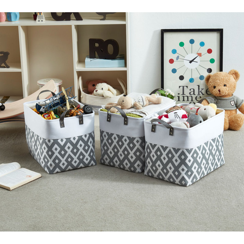 Bac de rangement pliable | Panier pliable en tissu robuste avec poignées, Blanc / gris