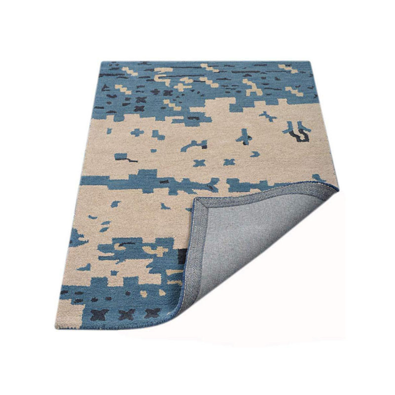 Manns HAND TUFTED WOOL ECO-FRIENDLY AREA RUGS, Beige Blue Colour, Abstract Design, Rectangle 3' x 5'