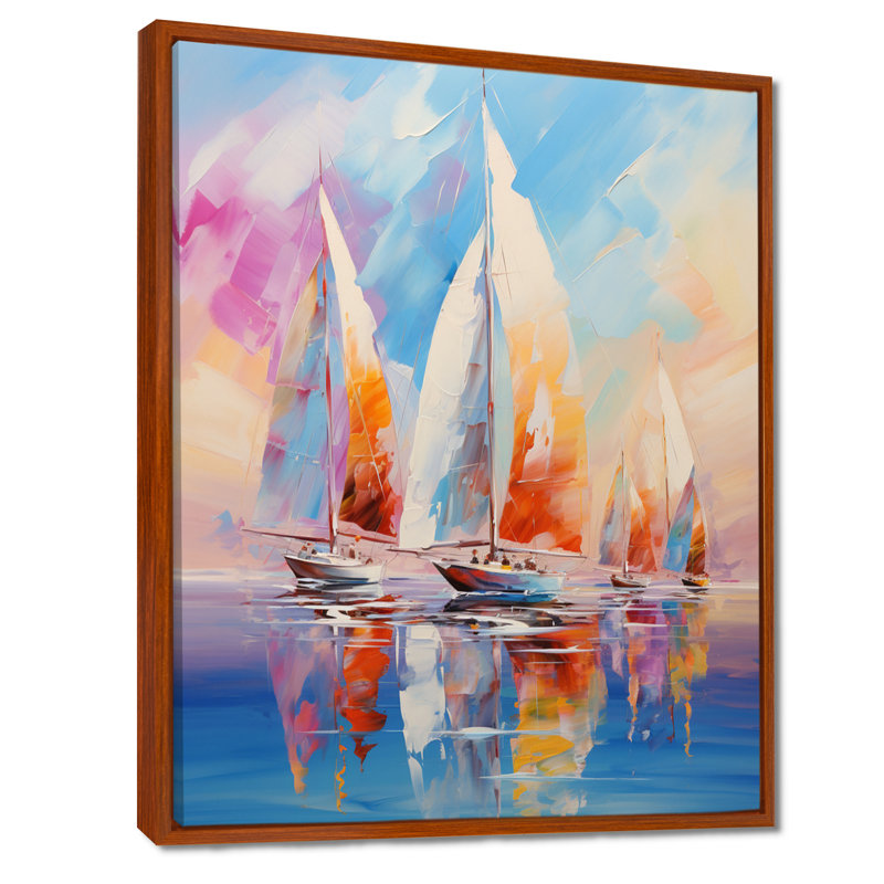 Voiliers abstraits, vents III - bateau à voile, impressions sur toile, H 20 po x l 12 po x P 1 po, Cadre flottant brun