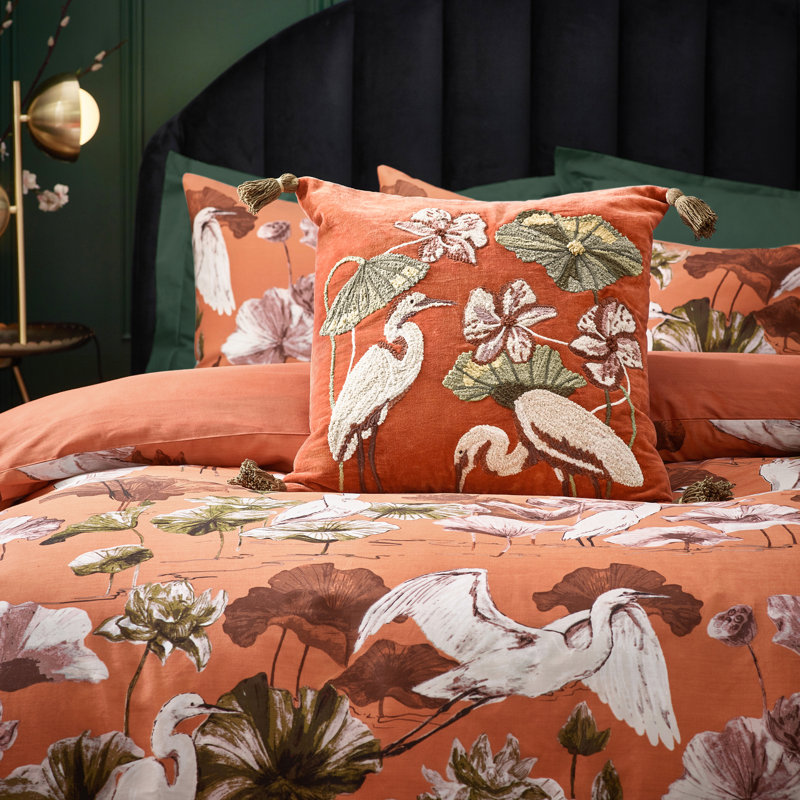 Aksharan Polyester Floral Duvet Cover Set with Pillowcases, Single - 1 Standard Pillowcase, Coral