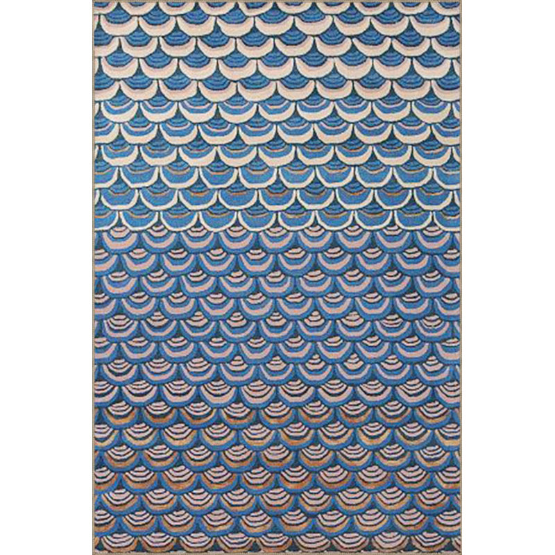 Machine Washable Geometric Patterned Blue Woven Base Area Rug, Rectangle 3'3" x 4'11" Rug Pad Included