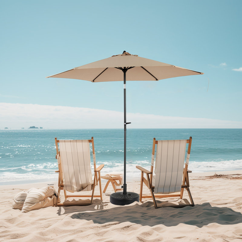 Parasol de patio 9 pi avec bouton poussoir inclinable et manivelle, Kaki