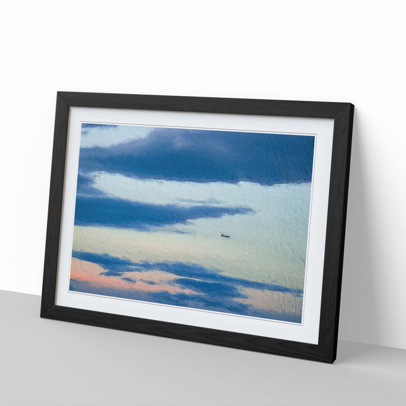 Airplane Through The Clouds - Single Picture Frame Painting, 24cm H x 33cm W x 2cm D, Black Framed