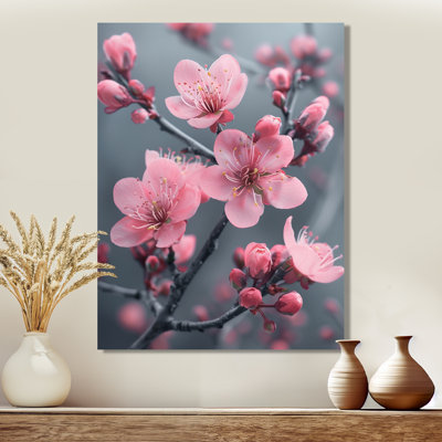 'Monochrome Cherry Blossom In The Wind I - Cherry Blossom Wall Art Print