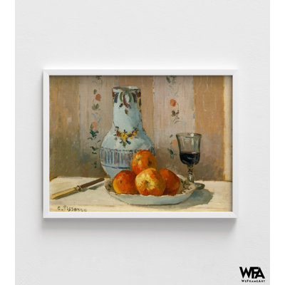 Nature morte avec pommes et pichet par Camille Pissarro, art encadré Pissaro, reproduction de peinture à l'huile de pomme, peinture sur verre de vin, art mural encadré