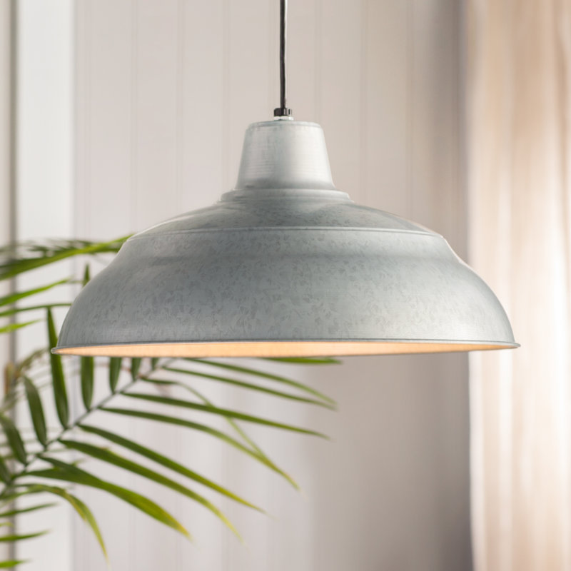 Luminaire suspendu simple en forme de dôme à 1 lumière Abrahamson, H 8,25 po x l 14 po x P 14 po, Galvanisé