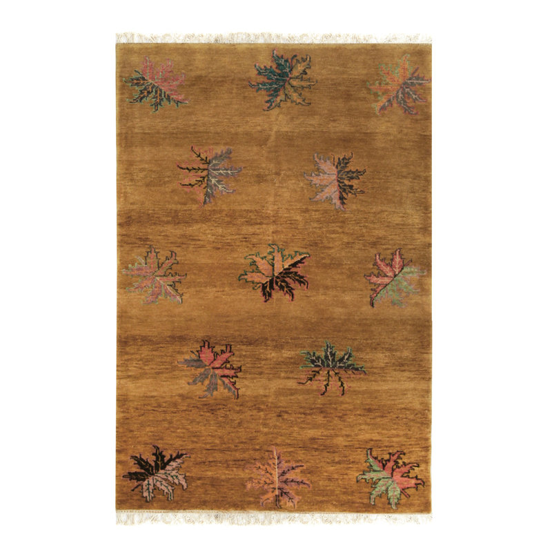 Tapis brun en laine noué à la main Margaid, Rectangle 8 pi 0 po x 9 pi 11 po