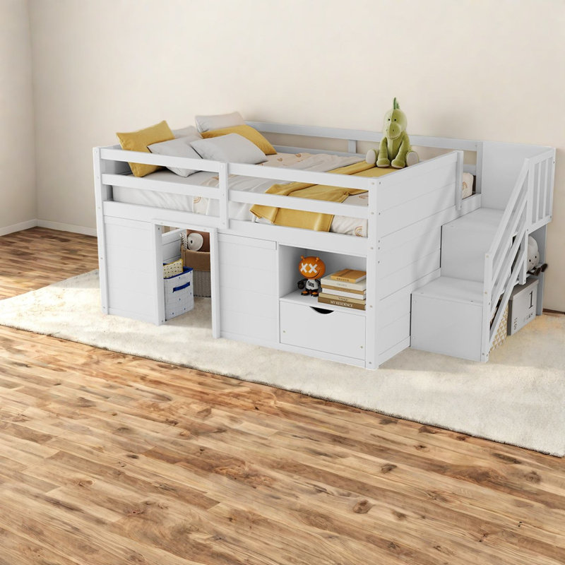 Lits avec rangement, lit mezzanine double en bois aggloméré, chambre d'enfant moderne