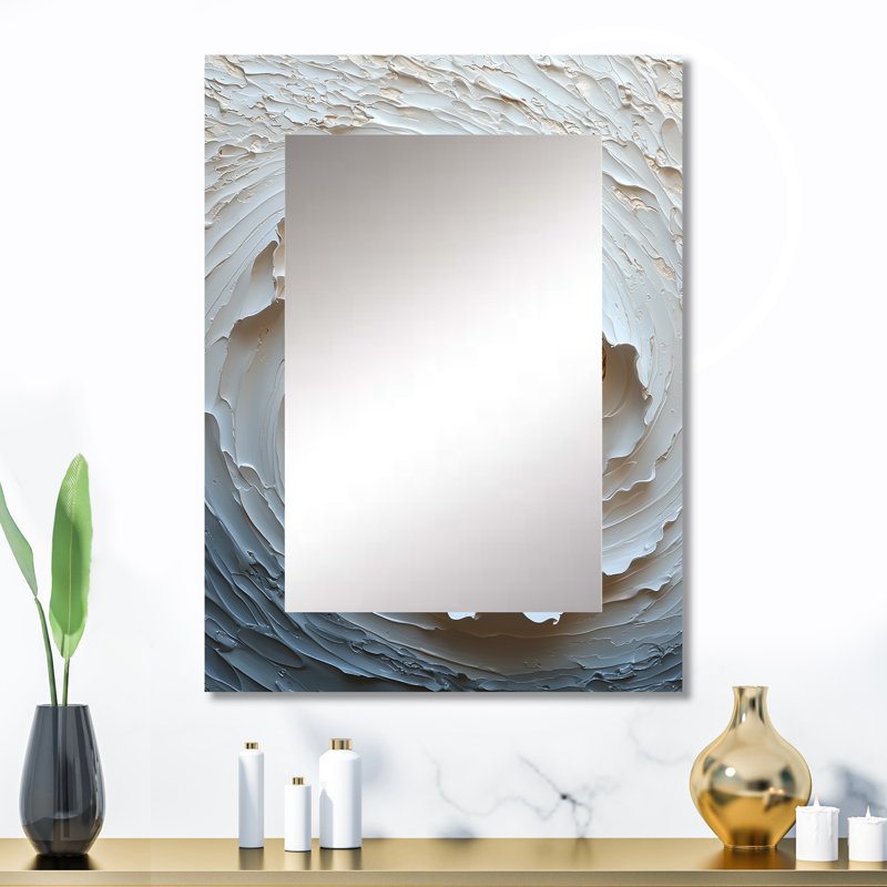 Beige And Whitee Sunrise Abstract Waves II - Abstract Spirals Wall Mirror, Gold Decorative Mirror, Printed Metal Art