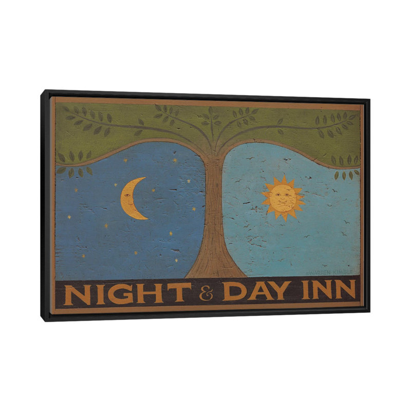 Night and Day Inn - reproduction d'art murale encadrée, H 18 po x l 26 po, Reproduction encadrée sans passe-partout, Noir