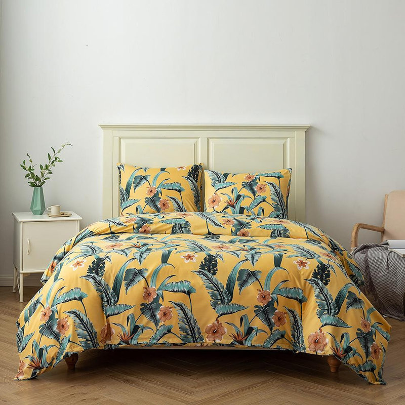 Polyester Floral Duvet Cover, King Duvet Cover + 2 Shams