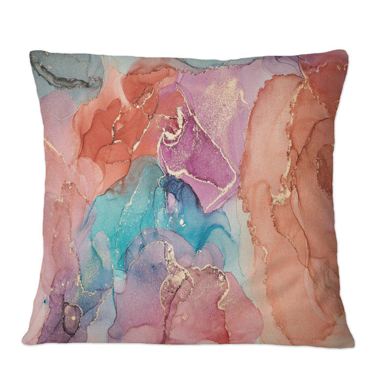 Bleu et brun, luxe, abstrait, art fluide, art moderne, coussin décoratif, 18 po x 18 po
