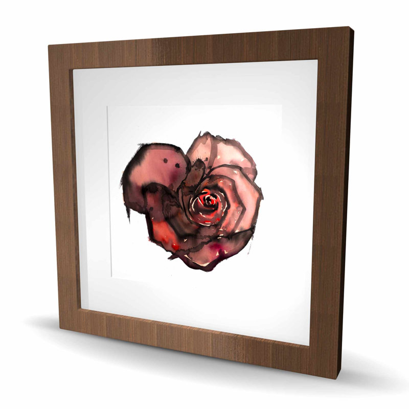 Rose foncé - impression florale romantique encadrée pour la décoration intérieure, Brun, H 16 po x l 16 po