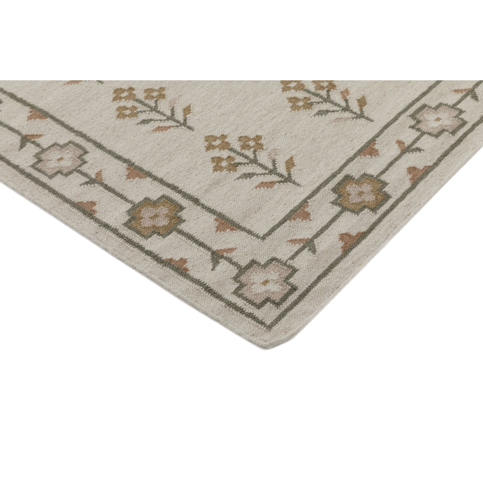 Heidi Flatweave Floral Wool Rug, Ivory, 2'6x8'