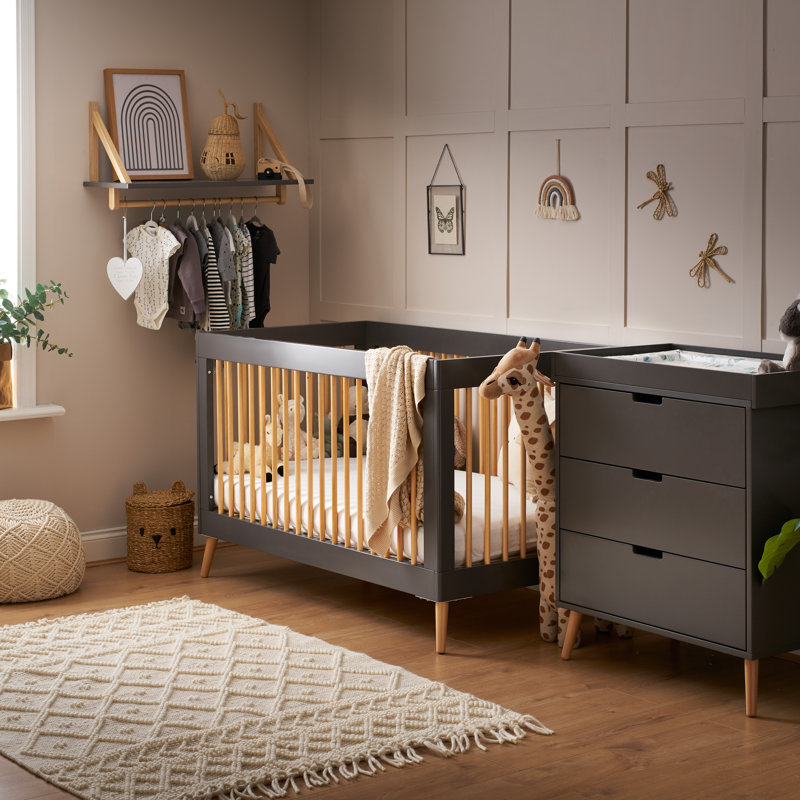 Maya Cot Bed 2 Piece Nursery Furniture Set, Grey/Brown