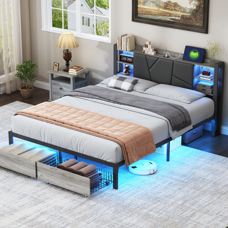 Metal Storage Bed, European Kingsize (160 x 200 cm)