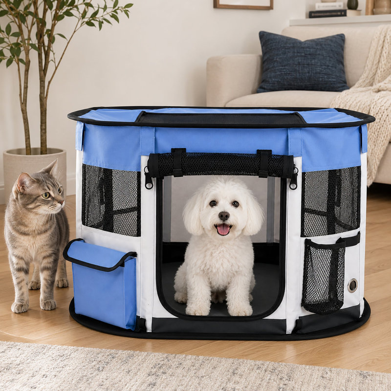 Parc de voyage pliable et robuste pour animaux de compagnie Pet Life® « GoHaven », Large, Bleu