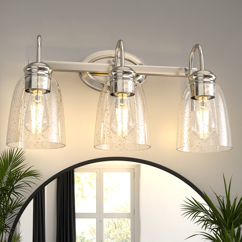 Dimmable Vanity Light With Seeded Glass Shade