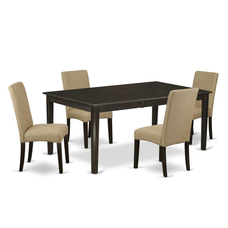 5-Piece Cappuccino Solid Wood Top-Dining Room Set with Butterfly Leaf-Seats 4