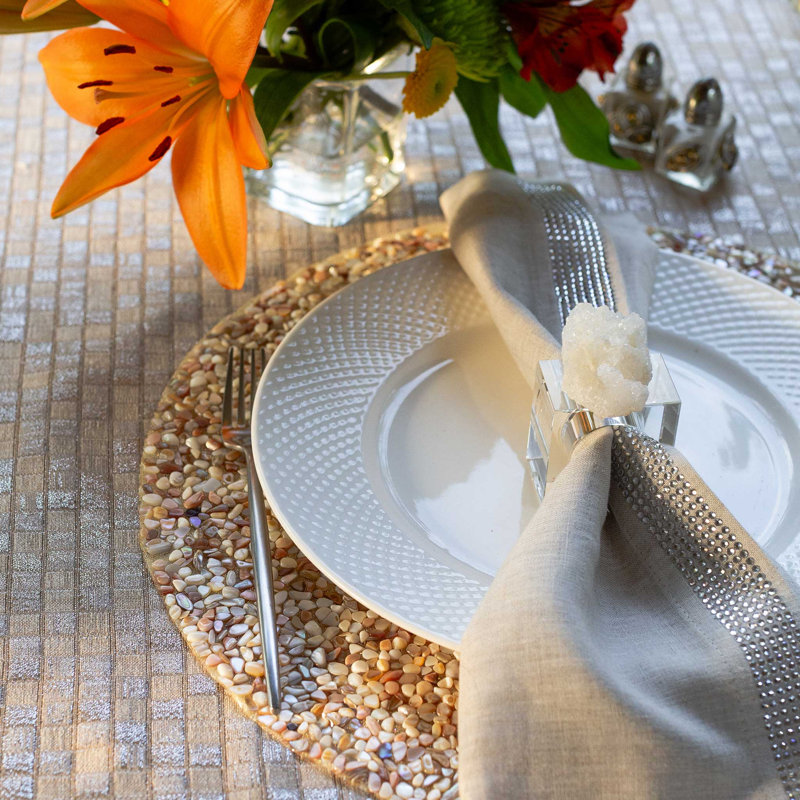 Sparkles Home Shell Placemat | Round Coastal Table Decor | 15" Seashell Resin Placemat | Non-Slip, Tan