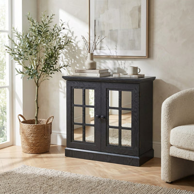 Armoire de rangement moderne avec portes en miroir décoratives en acrylique et tablette réglable pour le salon, la salle à manger et l'organisation de la cuisine