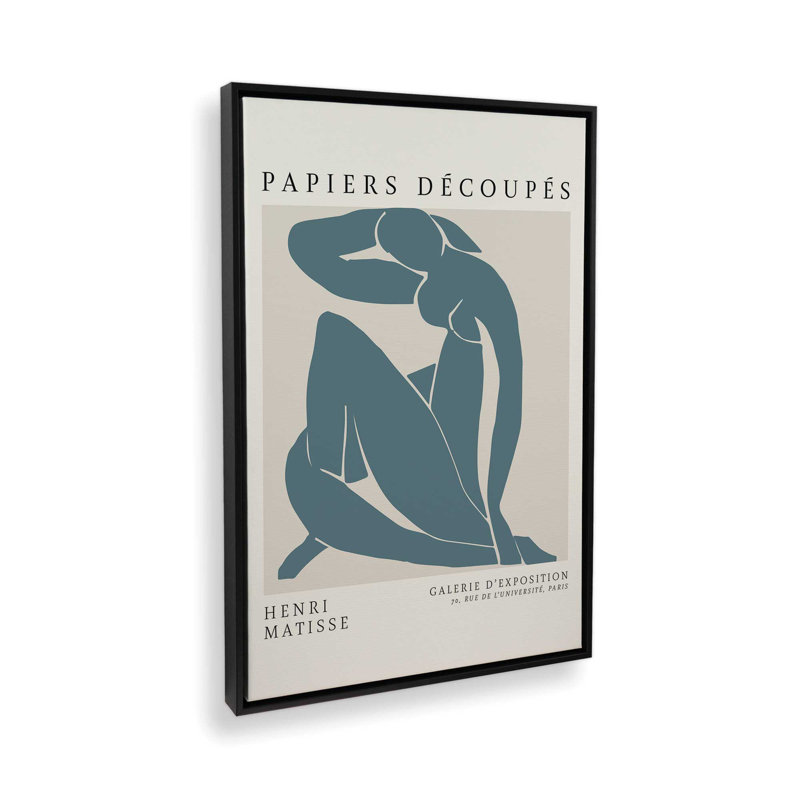 Matisse's Nude II en bleu minuit, Cadre flottant noir satiné, H 48,75 po x l 32,75 po x P 1,75 po