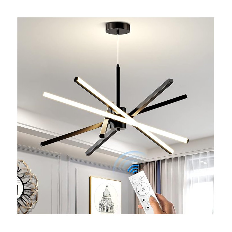 Modern 31.5" Sputnik LED Chandelier 82W Dimmable Pendant Light with Remote Control for Dining Room, Living Room, Kitchen, and Bedroom Ceiling Fixture