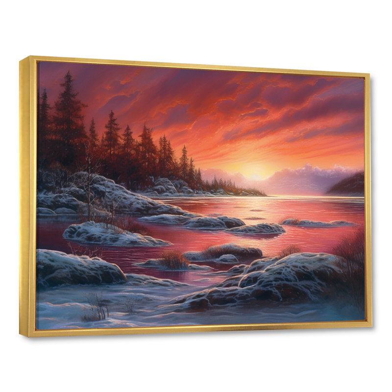 «Pink Hue Lake» sur impression sur toile, H 12 po x l 20 po x P 1 po, Cadre flottant doré