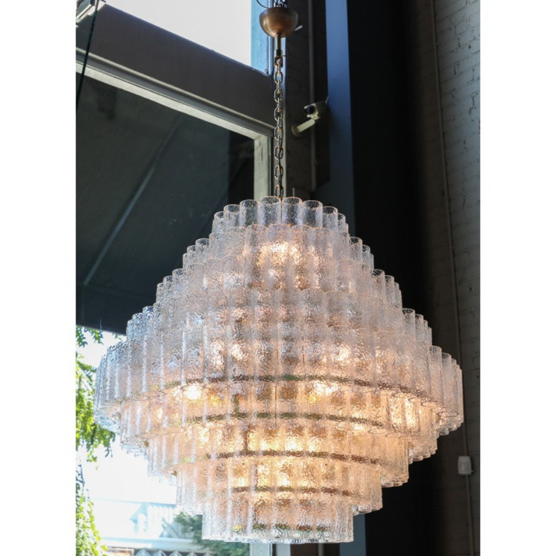 Lustre Belluchi Murano, Transparent texturé, Argent, 36 po de diamètre x 35 po de hauteur
