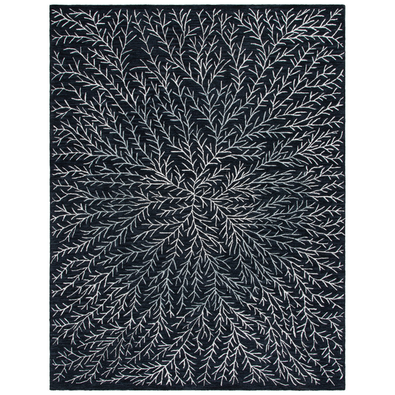 Soho Hand Tufted Wool/Cotton/Viscose Floral Rug in Black/Ivory, Rectangle 8' x 10'