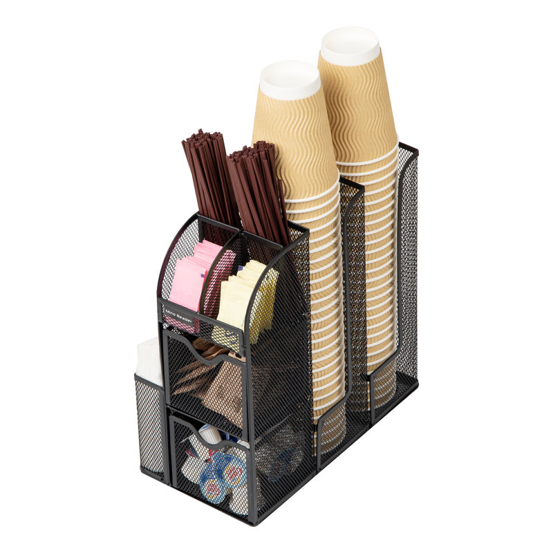 Black Metal 11-Compartment Coffee and Condiment Organizer