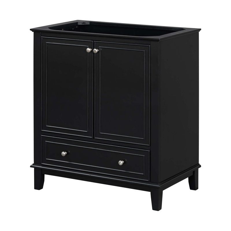 30" Bathroom Vanity without Sink, Base Only, Multi-functional Bathroom Cabinet with Doors and Drawer, Black