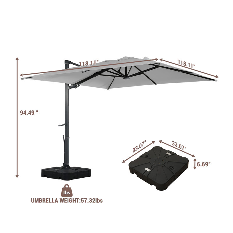 Parasol suspendu en porte-à-faux 10 pi Mukunda, gris
