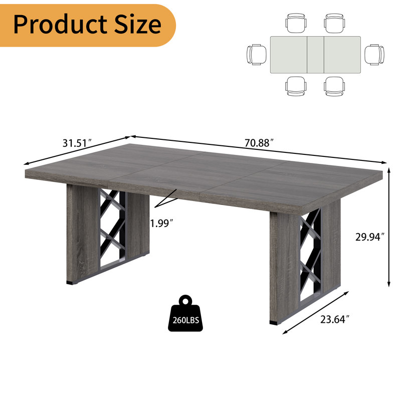 Rectangular Kitchen Dining Table For 6-8 People, Modern Farmhouse Style Dining Table, Suitable For Restaurants, Kitchens, And Living Rooms.