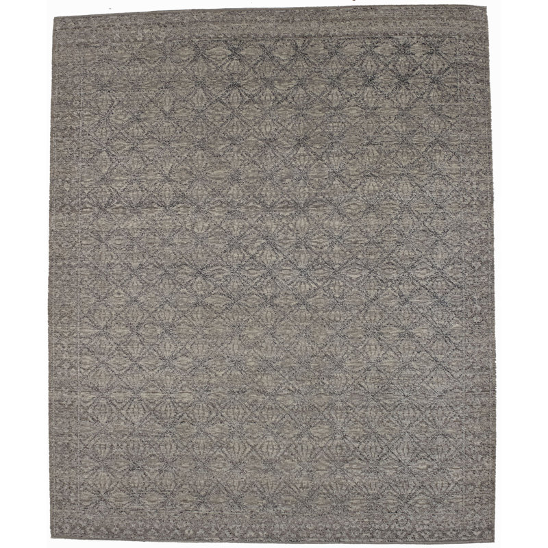 Tapis géométrique beige / gris en laine noué à la main, Rectangle 8'3 x 9'10