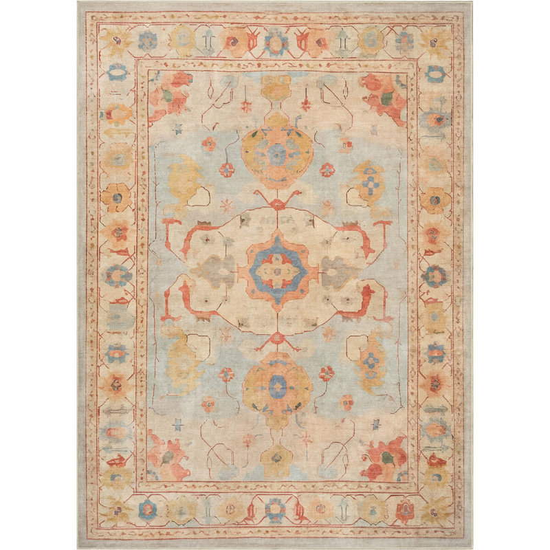Tapis bleu pastel Bungalow Rose Adrith Pamukkale, Rectangle 5 pi 3 po x 7 pi 3 po