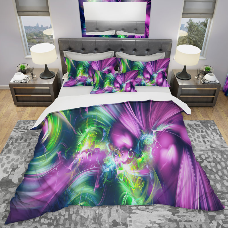 Green and Purple Shine - Ensemble de housse de couette abstrait - Polyester en microfibre