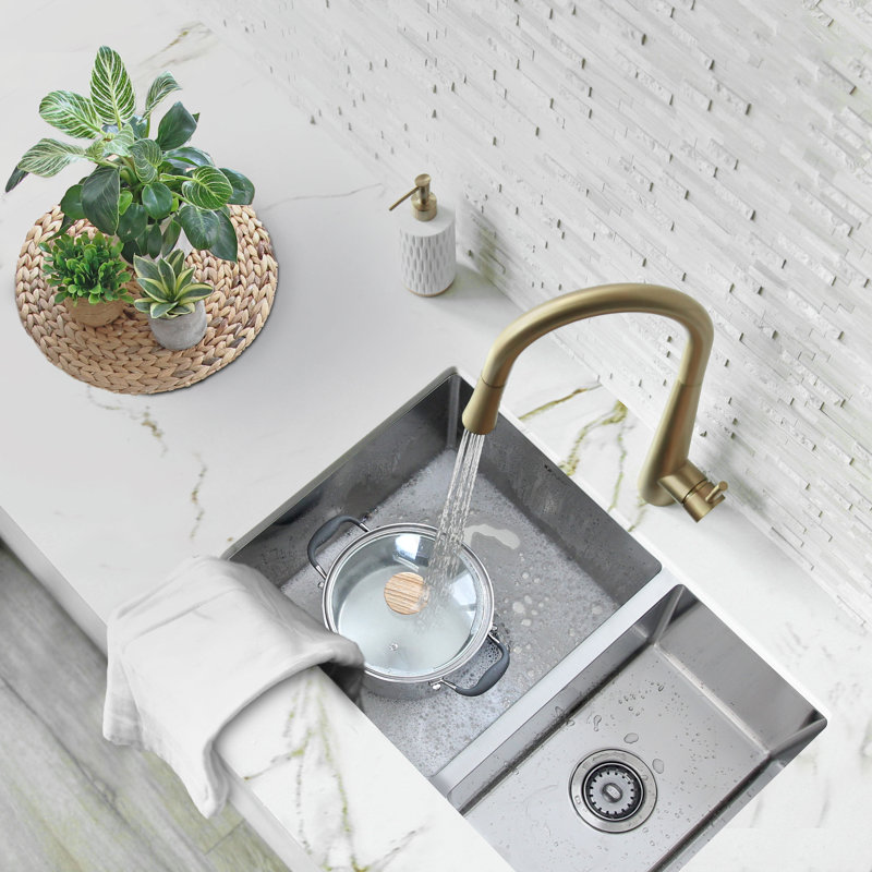 Stylish 28" Stainless Steel Double Bowl Undermount Kitchen Sink