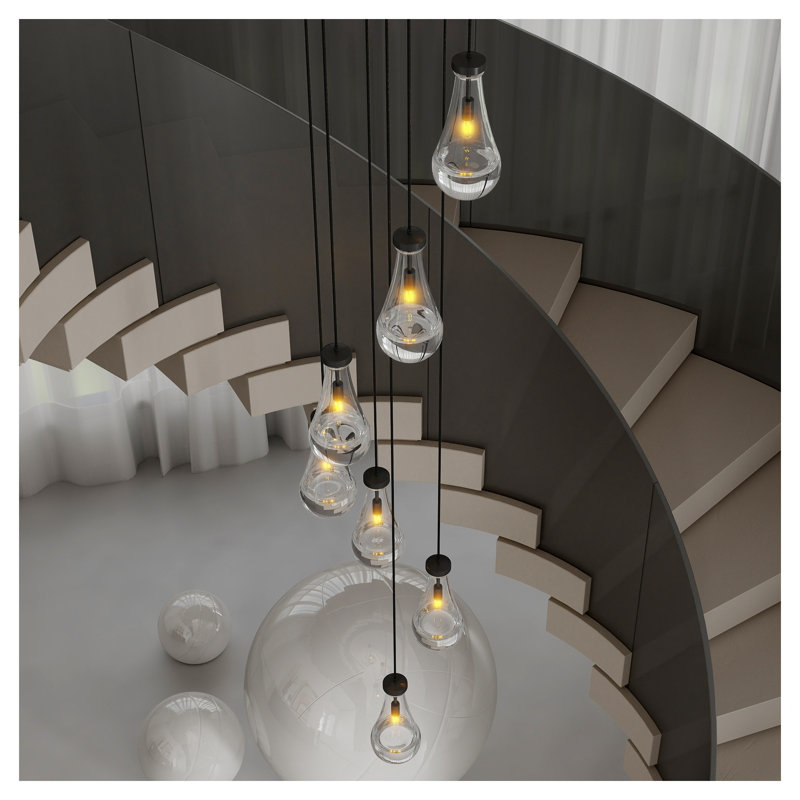 Luminaire suspendu moderne à 7 lumières Raindrop, Noir mat